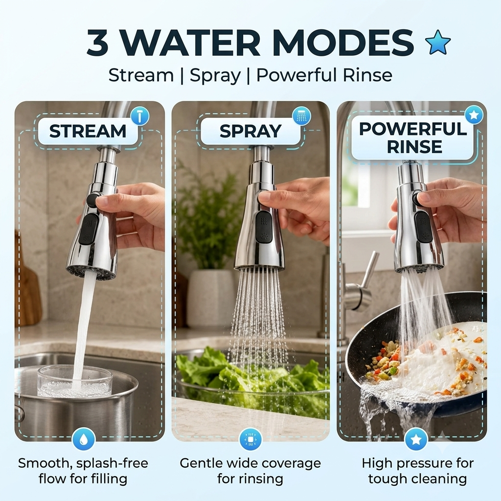 AquaFlex™ 3-Mode Kitchen Faucet Sprayer