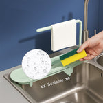 Close-up of adjustable sink rackβs telescopic extension feature