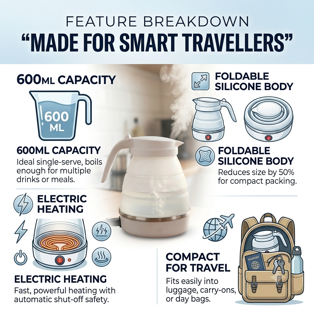 Foldable Travel Electric Kettle – 600ml